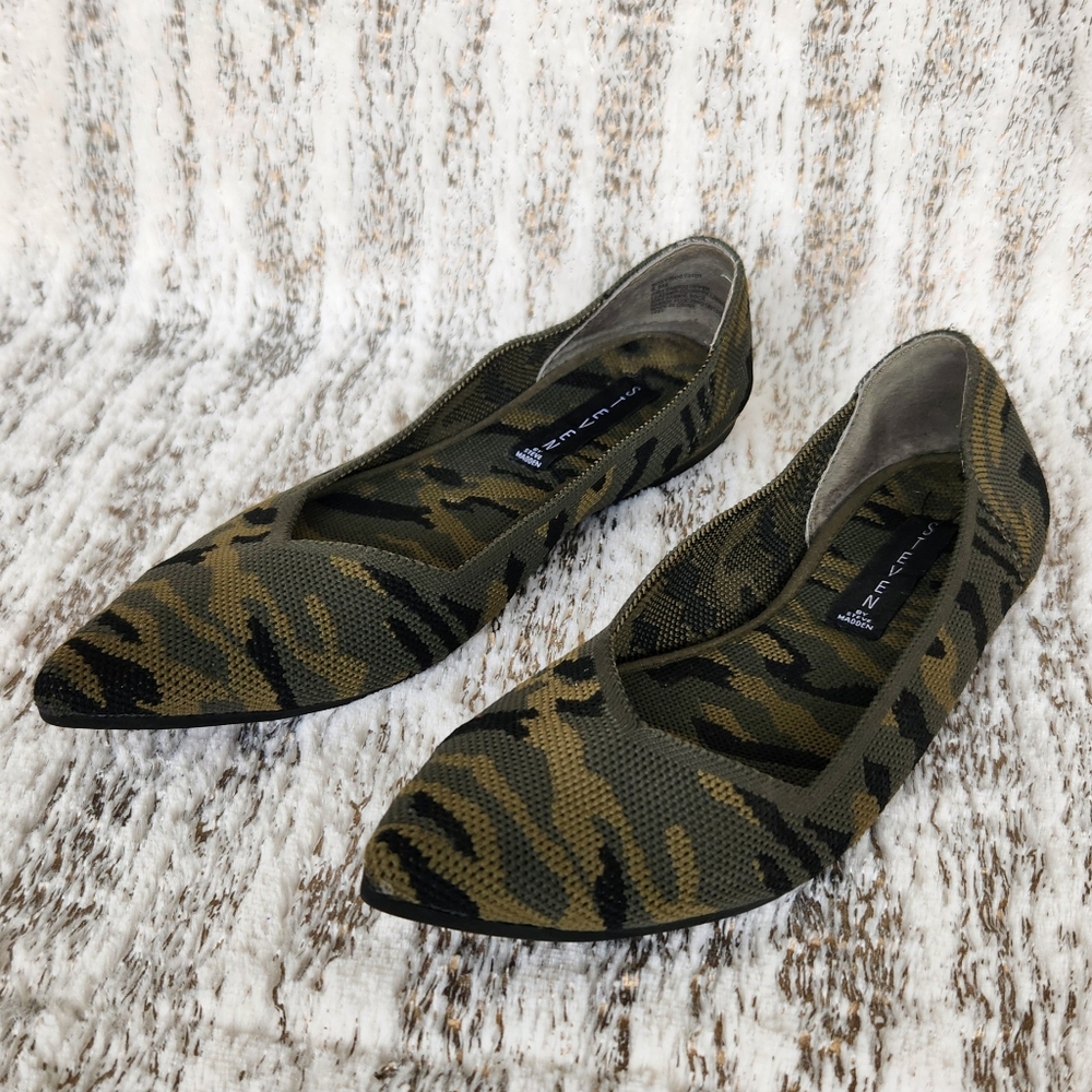 Steven By Steve Madden "Rosy" Knit Camo Flat Pointed Toe Green, Women's Size 6.5